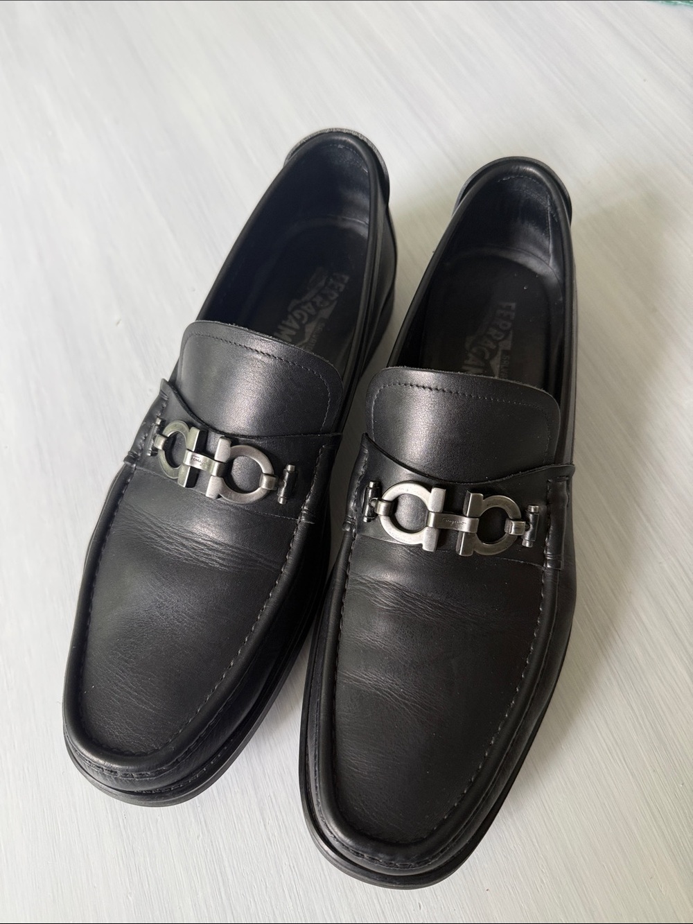 Salvatore Ferragamo Black Leather Bit-Detail Slip-On Loafers-size 12